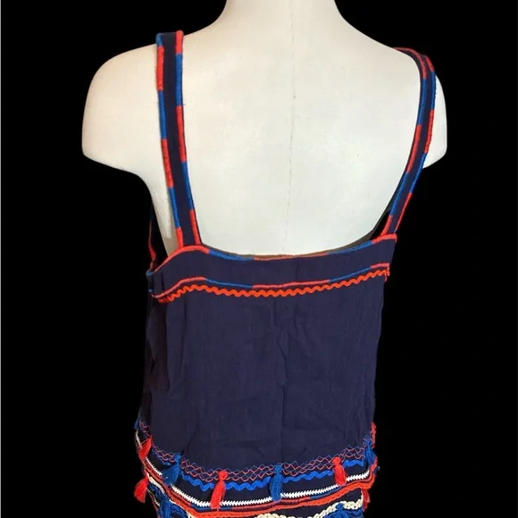 Anthropologie Palos Verdes Tasseled Tank Navy and Red - size 16 - Picture 6 of 8